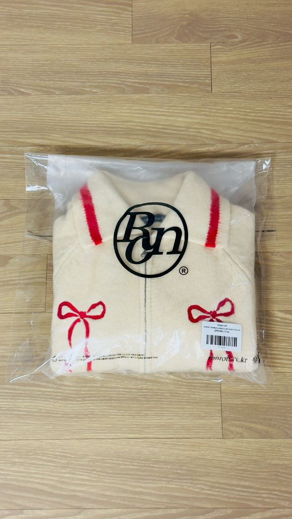 론론/ 하트리본 스웨터 니트집업(크림색) 이미지