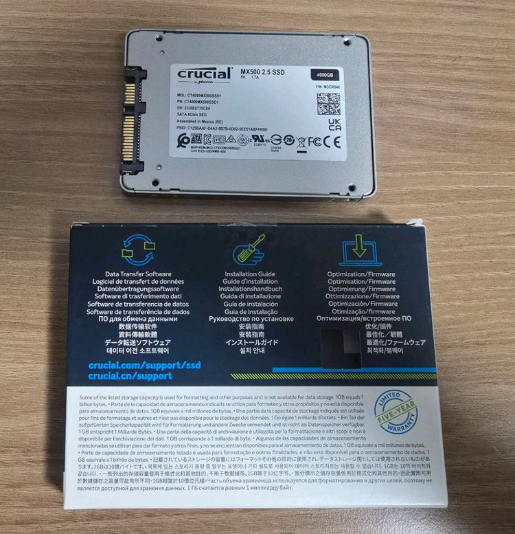Crucial MX500 4TB SSD 정품 및 외장케이스 파우치 풀세트--3