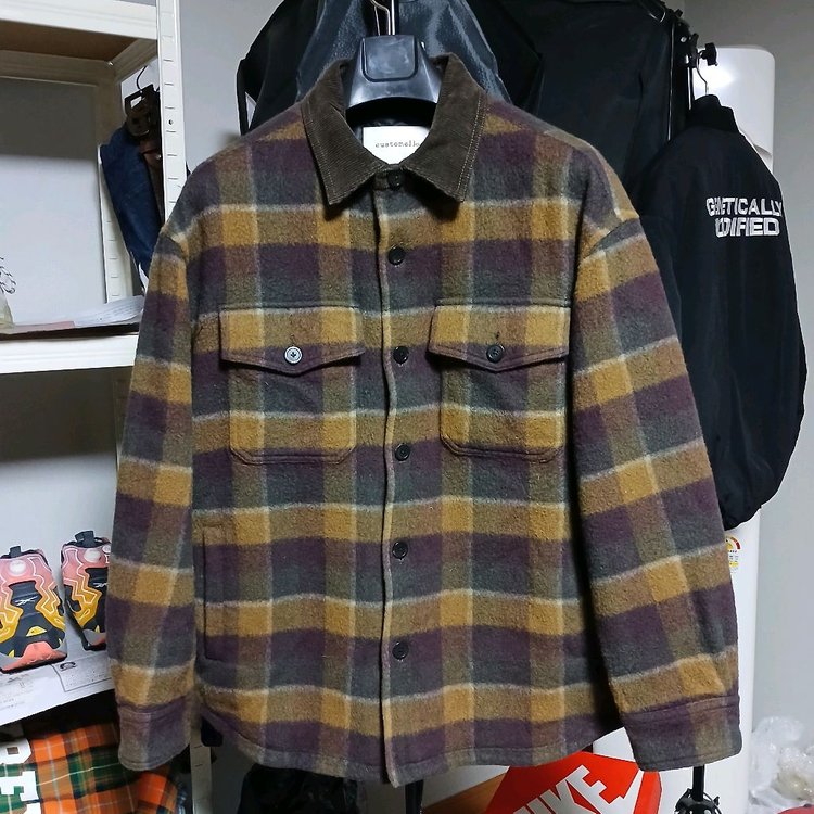 customellow 커스텀멜로우 울 체크 누빔 점퍼 자켓--3