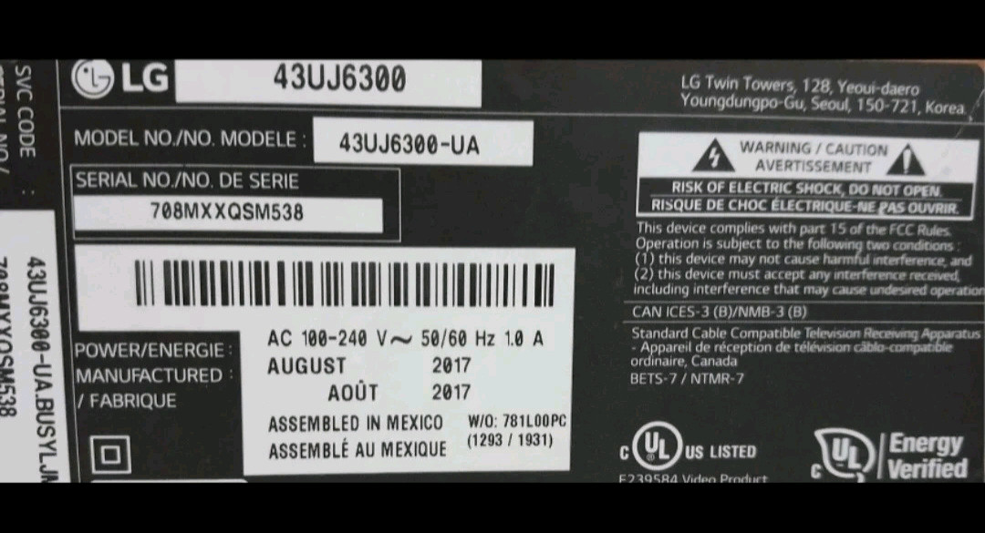 LG 43인치 4K TV 부품판매 액정파손 [43uj6300] 31000원 이미지