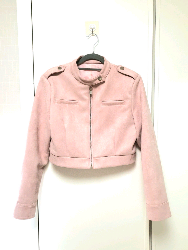 핑크 스웨이드 세미 크롭 자켓(~66사이즈)--2
