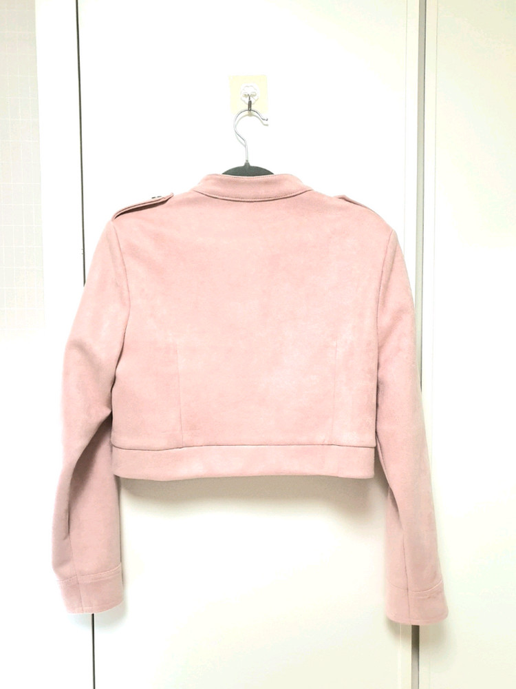 핑크 스웨이드 세미 크롭 자켓(~66사이즈)--3