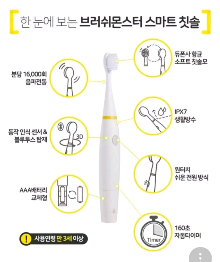 (새거)브러쉬몬스터 유아전동칫솔 유아칫솔 어린이칫솔--3