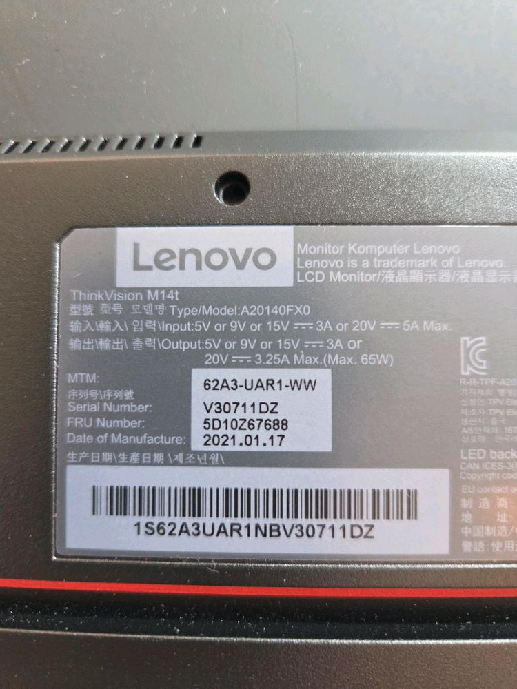 레노버 M14t 휴대용 모니터 14인치--1