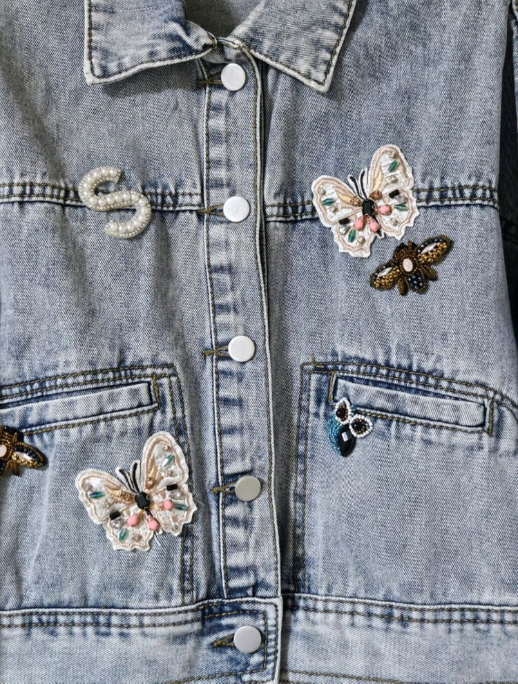 사틴 와펜 자수 데님자켓 55(FREE) | 여유핏 | S211N104A--3