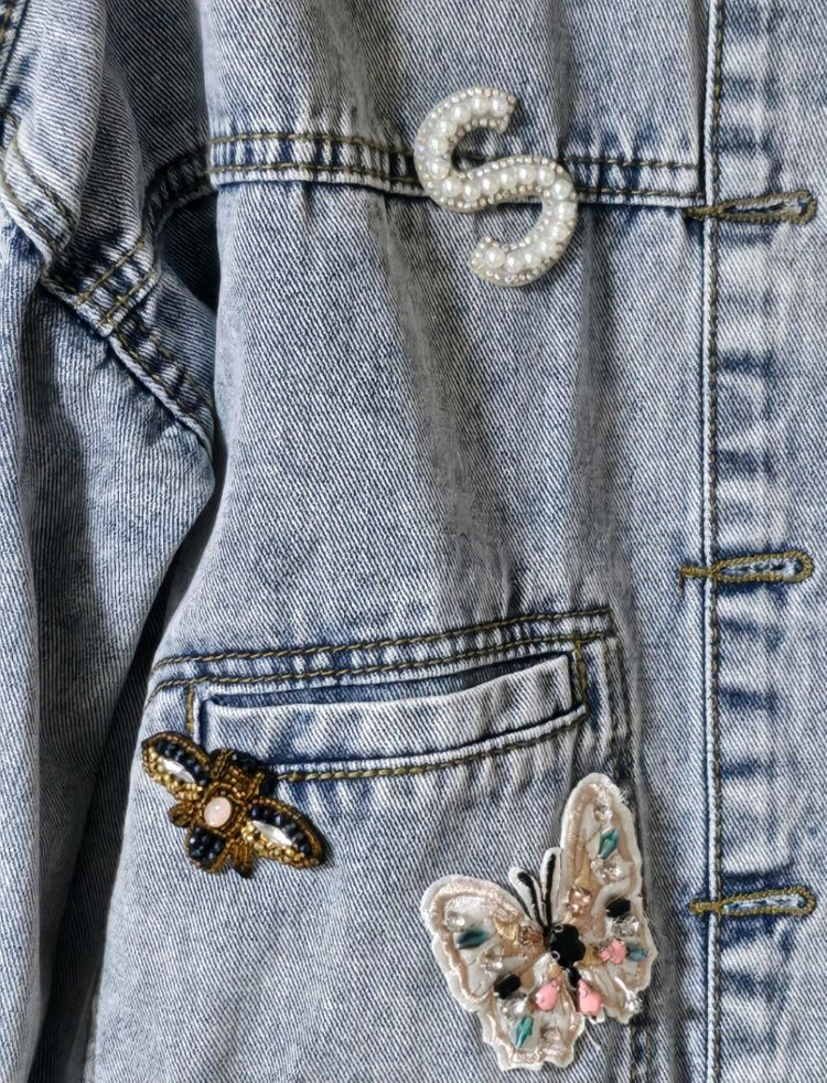 사틴 와펜 자수 데님자켓 55(FREE) | 여유핏 | S211N104A--4