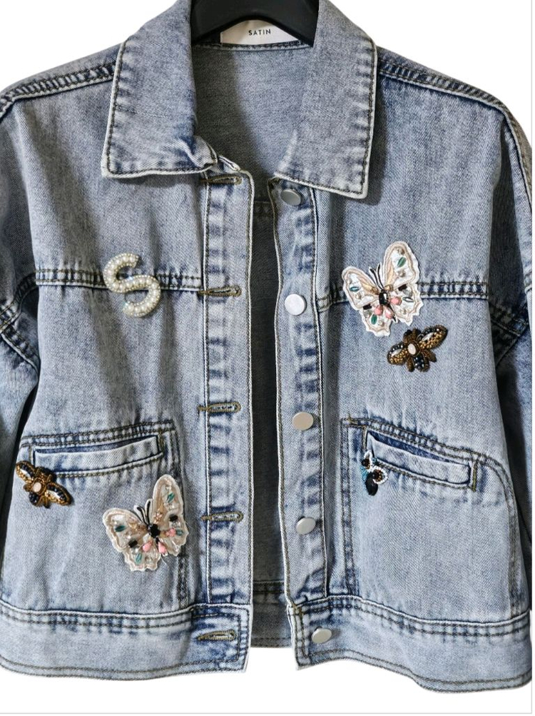 사틴 와펜 자수 데님자켓 55(FREE) | 여유핏 | S211N104A--5