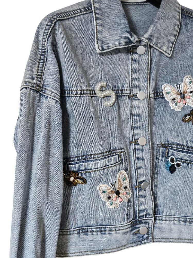 사틴 와펜 자수 데님자켓 55(FREE) | 여유핏 | S211N104A--6