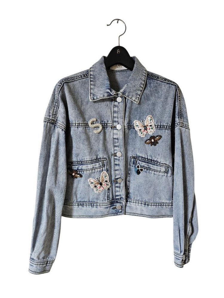 사틴 와펜 자수 데님자켓 55(FREE) | 여유핏 | S211N104A--8