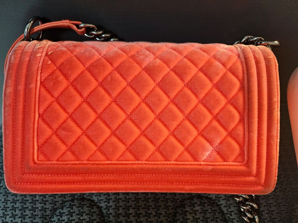 21번대 샤넬 보이백 벨벳 오렌지 미듐 이미지
