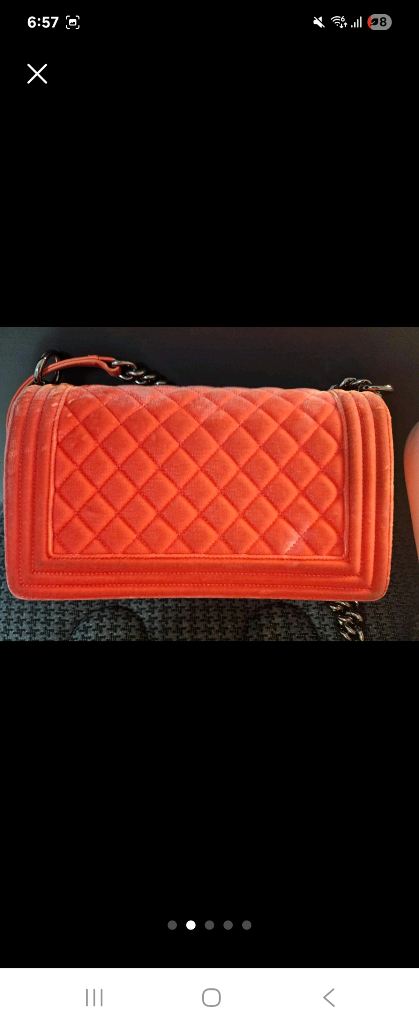 21번대 샤넬 보이백 벨벳 오렌지 미듐 이미지