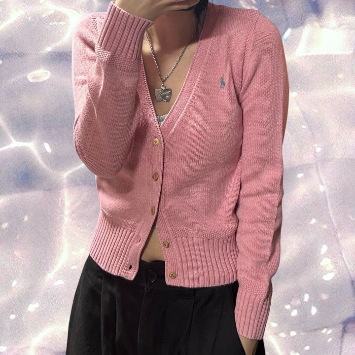 폴로 랄프로렌 브이넥 니트 가디건 핑크 걸즈 XL--1