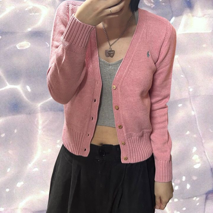 폴로 랄프로렌 브이넥 니트 가디건 핑크 걸즈 XL--2