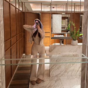 엔뉴엘 탄탄 니트지 하이틴 셋업 오트베이지 기본기장 이미지