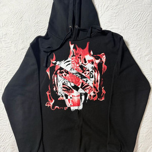 노나곤 호랑이 프린팅 블랙 후드티