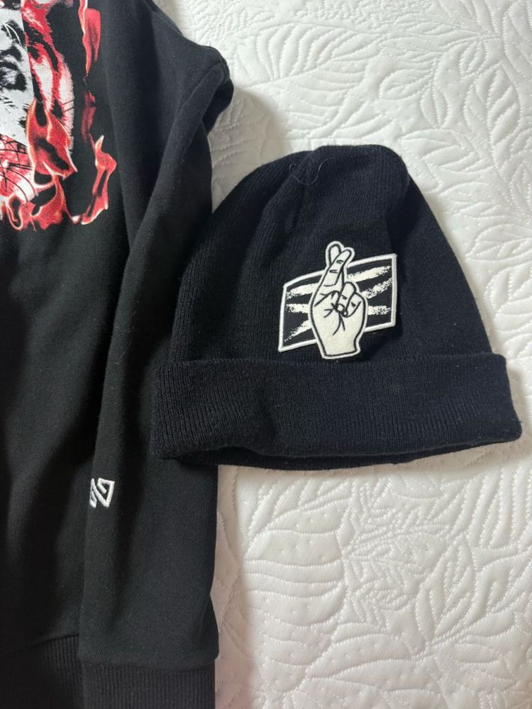 노나곤 호랑이 프린팅 블랙 후드티--1