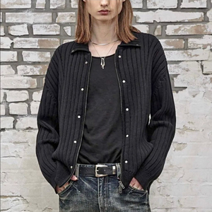 44) 엘무드 펑크 라이더 니트집업 카라넥 골지 가디건 자켓 블랙 락시크 이미지