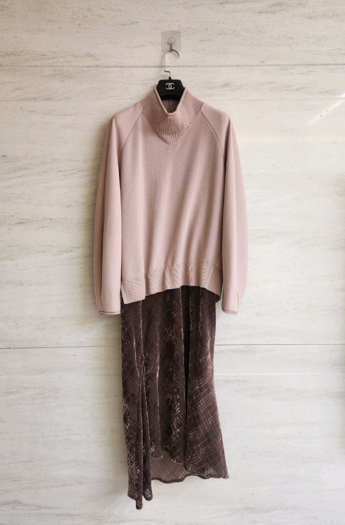 (핑크 브라운색상 판매)시스템 번아웃 니트 레이어드 원피스 55사이즈--4