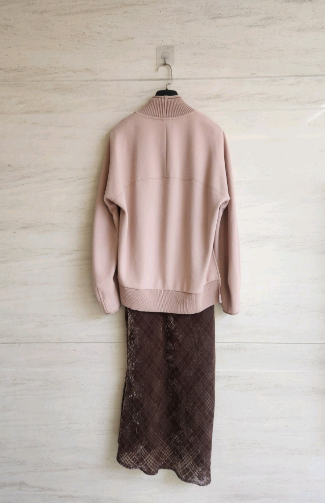 (핑크 브라운색상 판매)시스템 번아웃 니트 레이어드 원피스 55사이즈--5