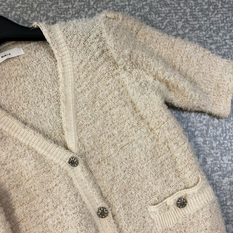 제평 블루아이디 반팔 니트 가디건 올드머니룩 출근룩 부클 i-d--6