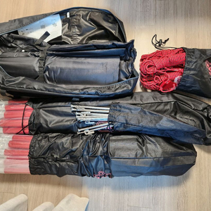 (대구)미라벨 렉타타프 (블랙코팅) L사이즈 판매합니다.(타프,폴대,스트링,스토퍼) 상태좋습니다. 이미지