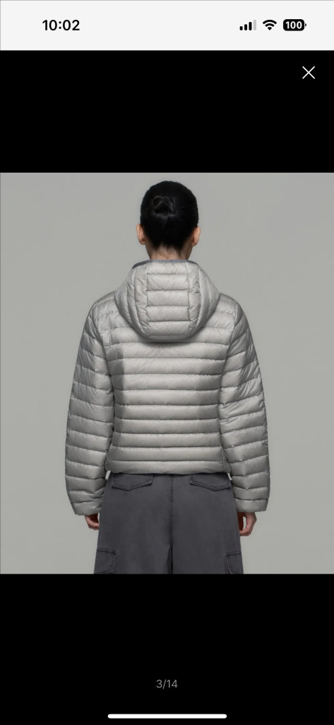 무신사 우먼즈 시어 립스탑 후디드 라이트 다운 재킷 라이트 그레이 M 새상품--4