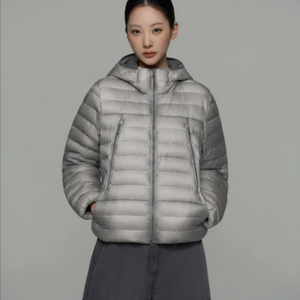 무신사 우먼즈 시어 립스탑 후디드 라이트 다운 재킷 라이트 그레이 M 새상품