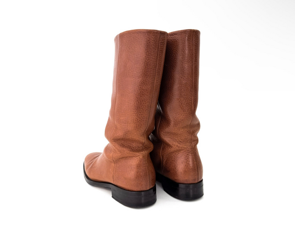 [35] YSL 생로랑 여성 레더 클래식 하이 레그 가죽 롱 부츠 브라운--3