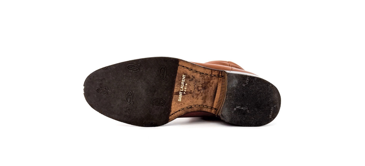 [35] YSL 생로랑 여성 레더 클래식 하이 레그 가죽 롱 부츠 브라운--5