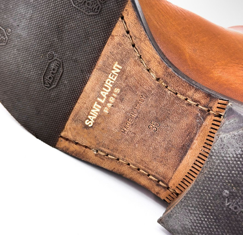 [35] YSL 생로랑 여성 레더 클래식 하이 레그 가죽 롱 부츠 브라운--8