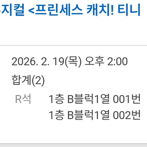 뮤지컬 프린세스 캐치티니핑 로얄석 2매