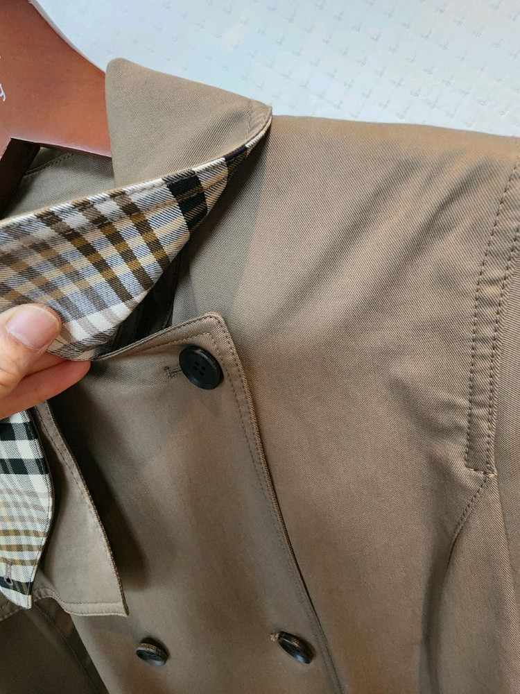 키이스 리오펠레 체크 디테일 개더 주름 트렌치코트 55사이즈 새제품 시나몬브라운컬러--2