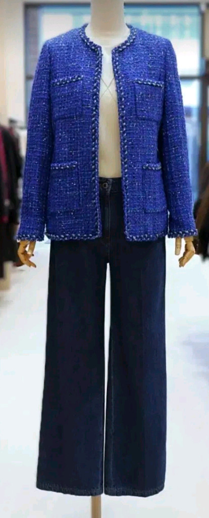 아이잗바바 글리터 스팽글장식 트위드 자켓 66사이즈 새제품 딥블루컬러--1