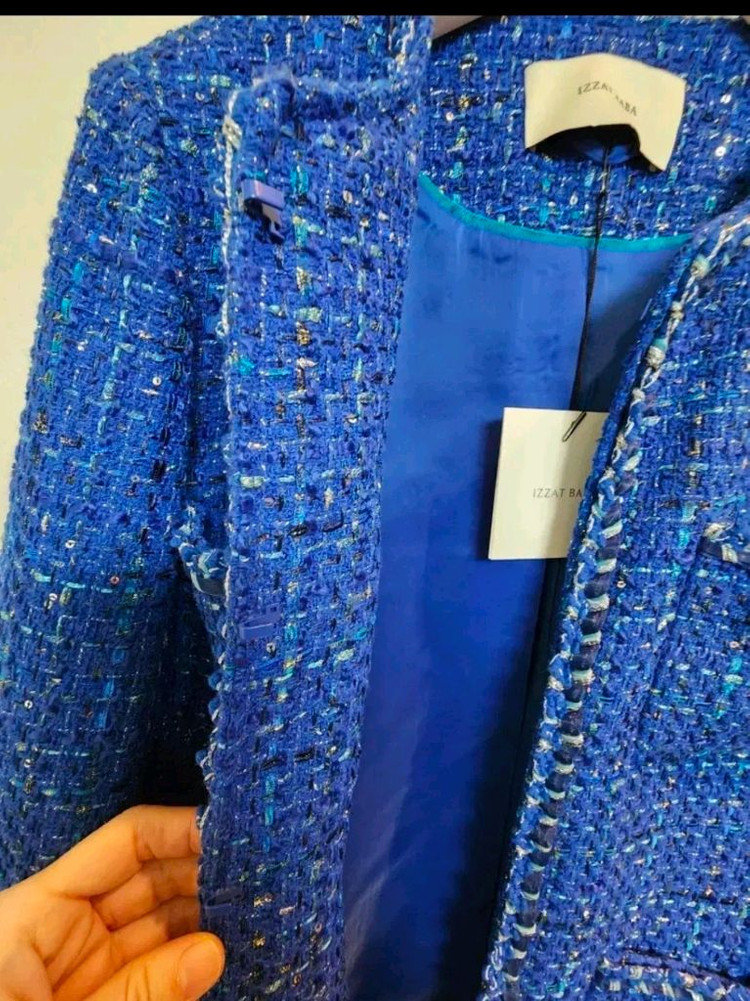 아이잗바바 글리터 스팽글장식 트위드 자켓 66사이즈 새제품 딥블루컬러--7