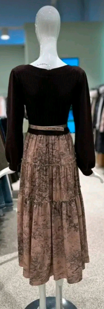 듀엘 입술라인 니트 배색 나염 프릴장식 원피스 55사이즈 새제품--2