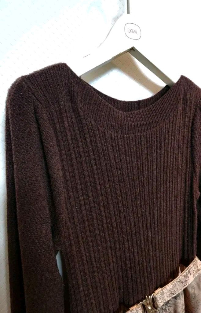 듀엘 입술라인 니트 배색 나염 프릴장식 원피스 55사이즈 새제품--4