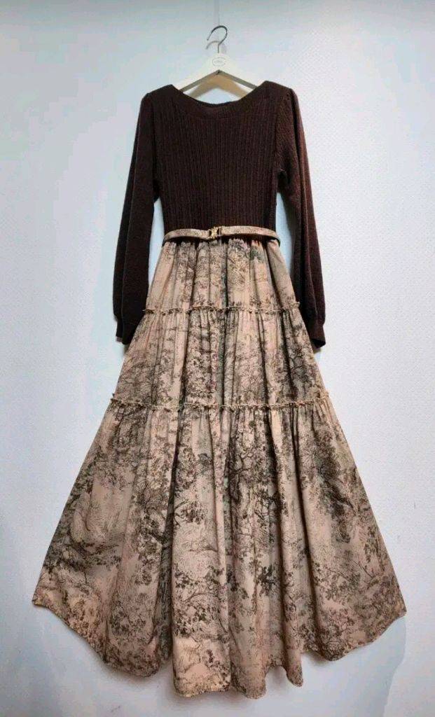 듀엘 입술라인 니트 배색 나염 프릴장식 원피스 55사이즈 새제품--5