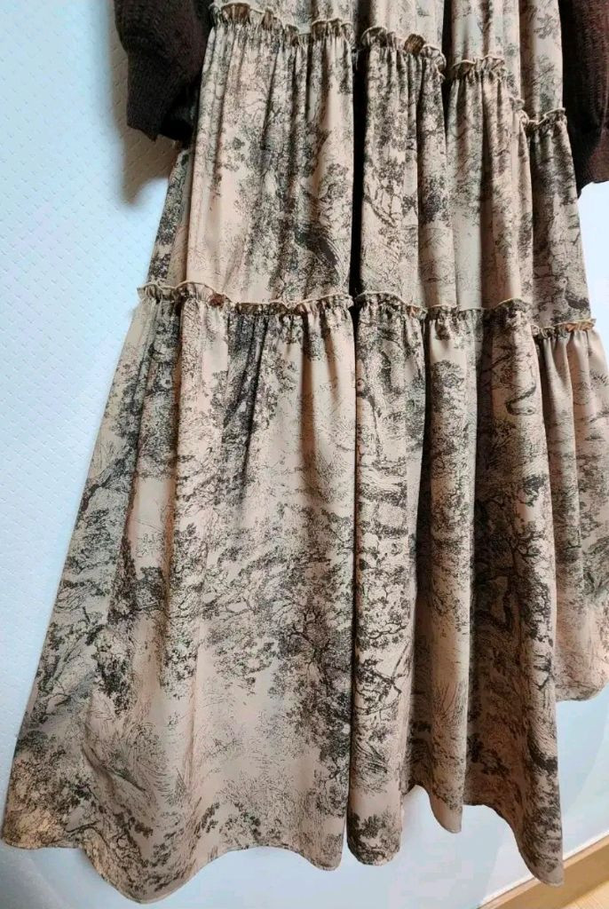 듀엘 입술라인 니트 배색 나염 프릴장식 원피스 55사이즈 새제품--6