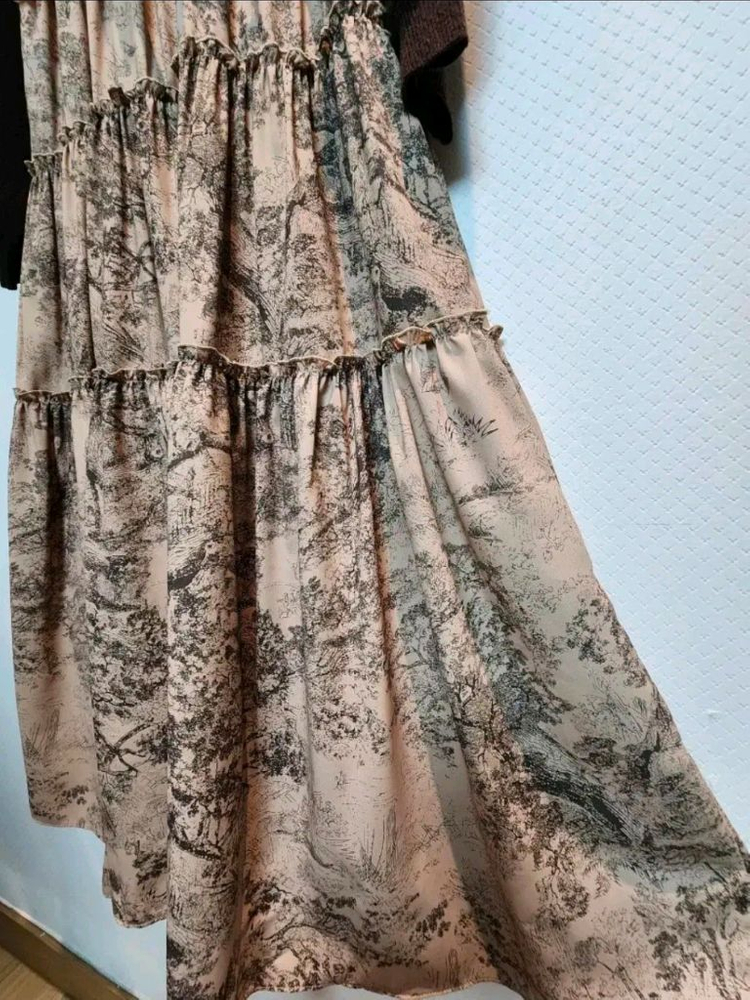 듀엘 입술라인 니트 배색 나염 프릴장식 원피스 55사이즈 새제품--7