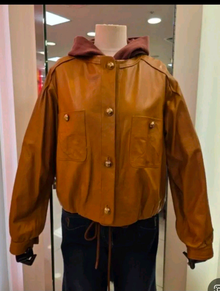 발렌시아 금장단추 밴딩 양가죽 블루종 자켓 55사이즈 새제품 카멜베이지컬러--1