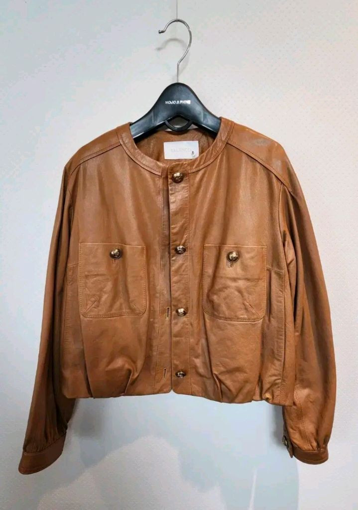 발렌시아 금장단추 밴딩 양가죽 블루종 자켓 55사이즈 새제품 카멜베이지컬러--4