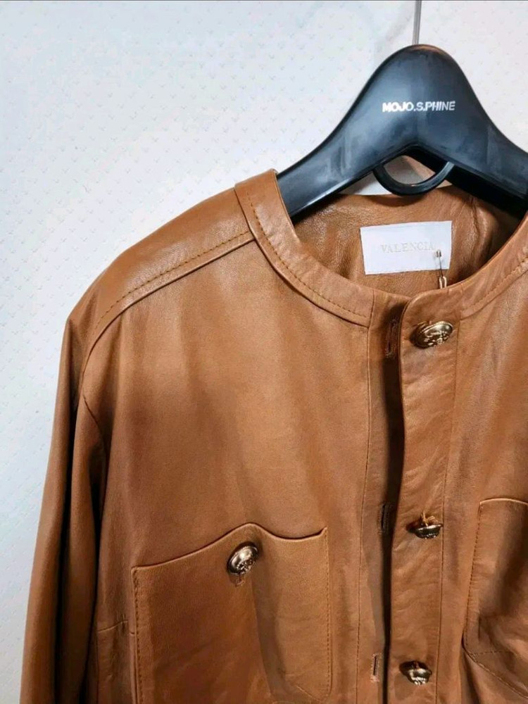 발렌시아 금장단추 밴딩 양가죽 블루종 자켓 55사이즈 새제품 카멜베이지컬러--5