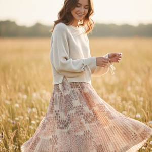 써스데이아일랜드 니트블록 플리츠 원피스 66사이즈