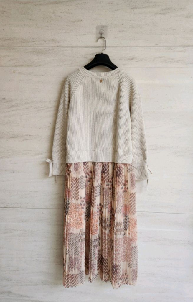 써스데이아일랜드 니트블록 플리츠 원피스 66사이즈--2