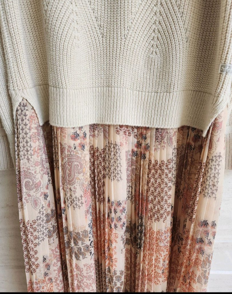 써스데이아일랜드 니트블록 플리츠 원피스 66사이즈--3