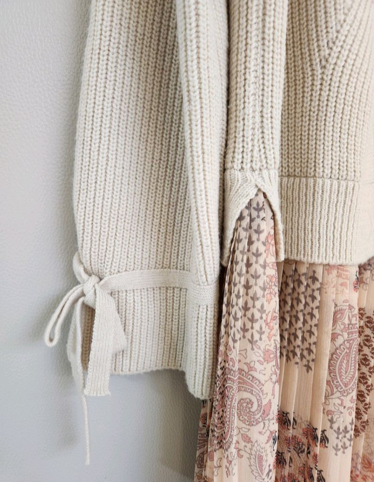 써스데이아일랜드 니트블록 플리츠 원피스 66사이즈--5