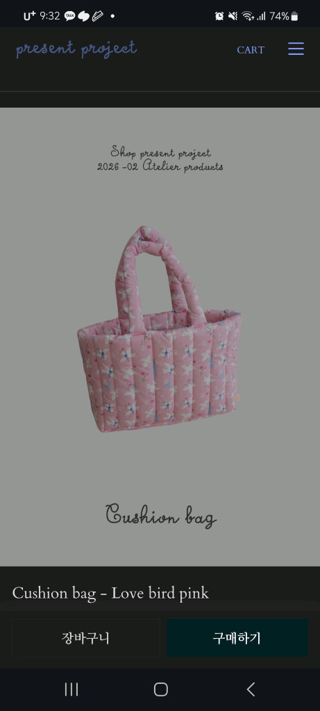 프레젠트 프로젝트 쿠션백 러브버드핑크 (새상품)--2