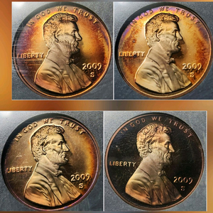 레인보우 구리동전 프루프 4개 세트 미국주화 링컨 200주년 2009 S