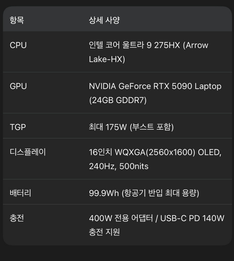 [교환]Lenovo Legion Pro7i(64/5tb) 5090=>razer blade16 5090 이미지