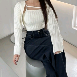 겨울 니트 볼레로 골지 나시 가디건 세트